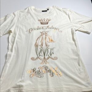 Christian Audigier Cream Tee with Gold and Green Embroidery